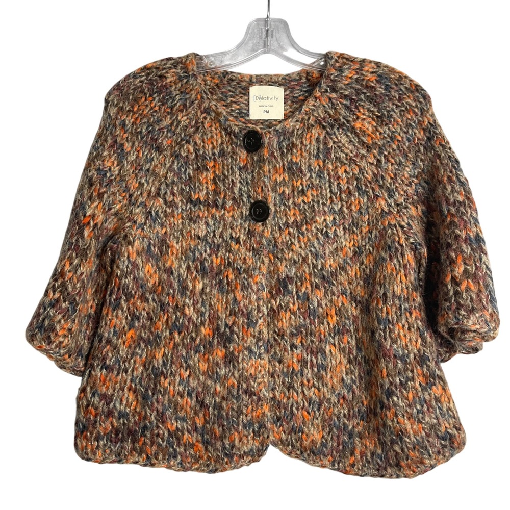 Relativity Wool Alpaca Chunky Knit Cardigan Sweater Womens M Petite‎ Multi Color